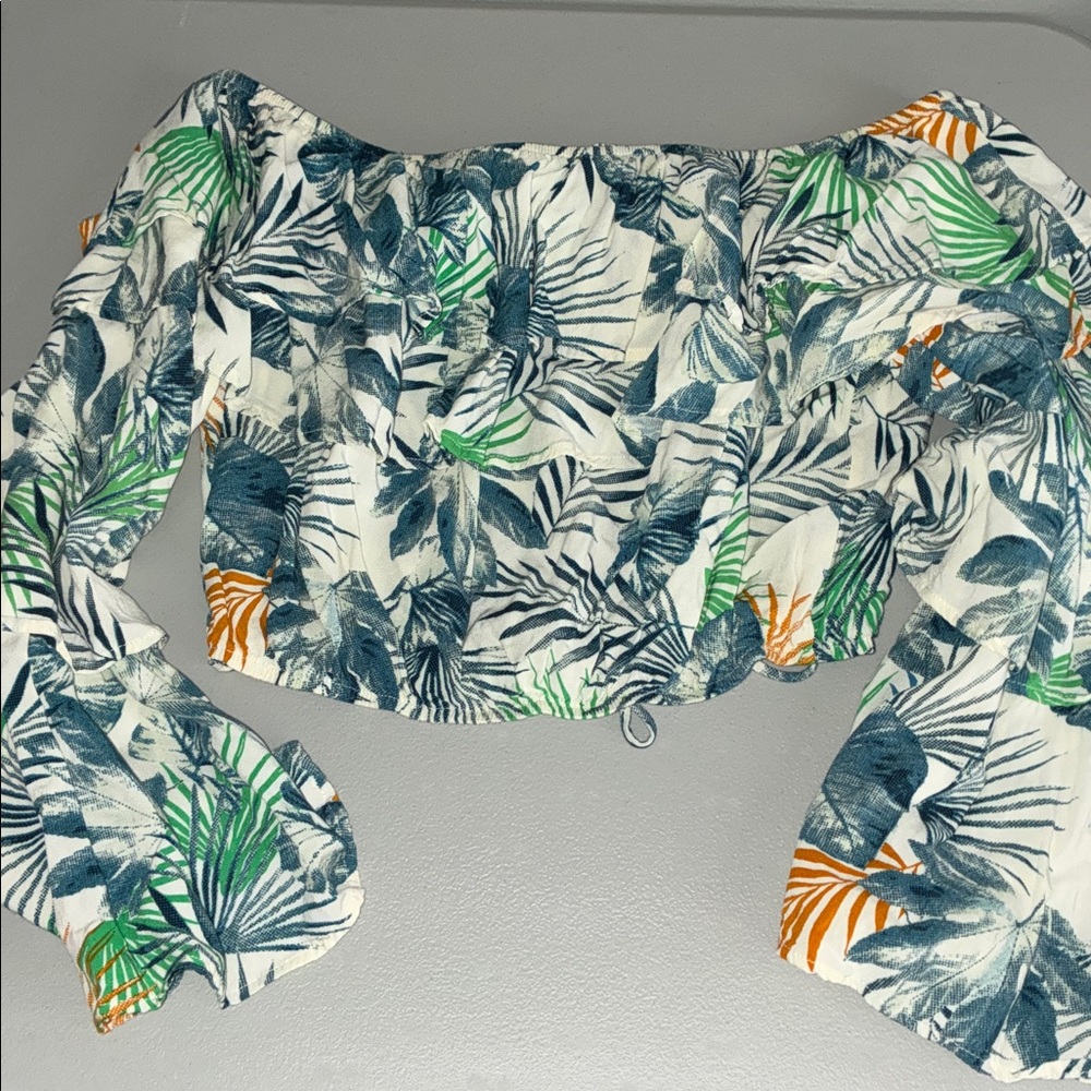 Surf Gypsy Leaf Print Off-Shoulder Top